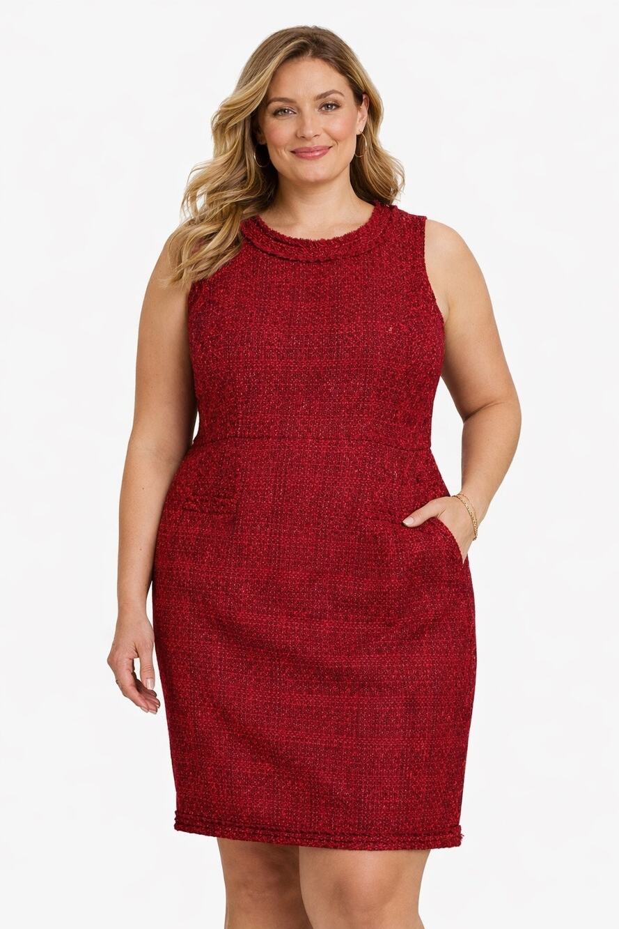 Lands’ End Red Tweed Sheath Dress Sparkle Holiday 2010s size 16